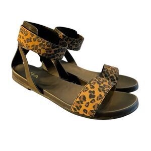 MIA Lydya Leopard Print Sandals Vegan Leather Black Brown Animal Print 7.5